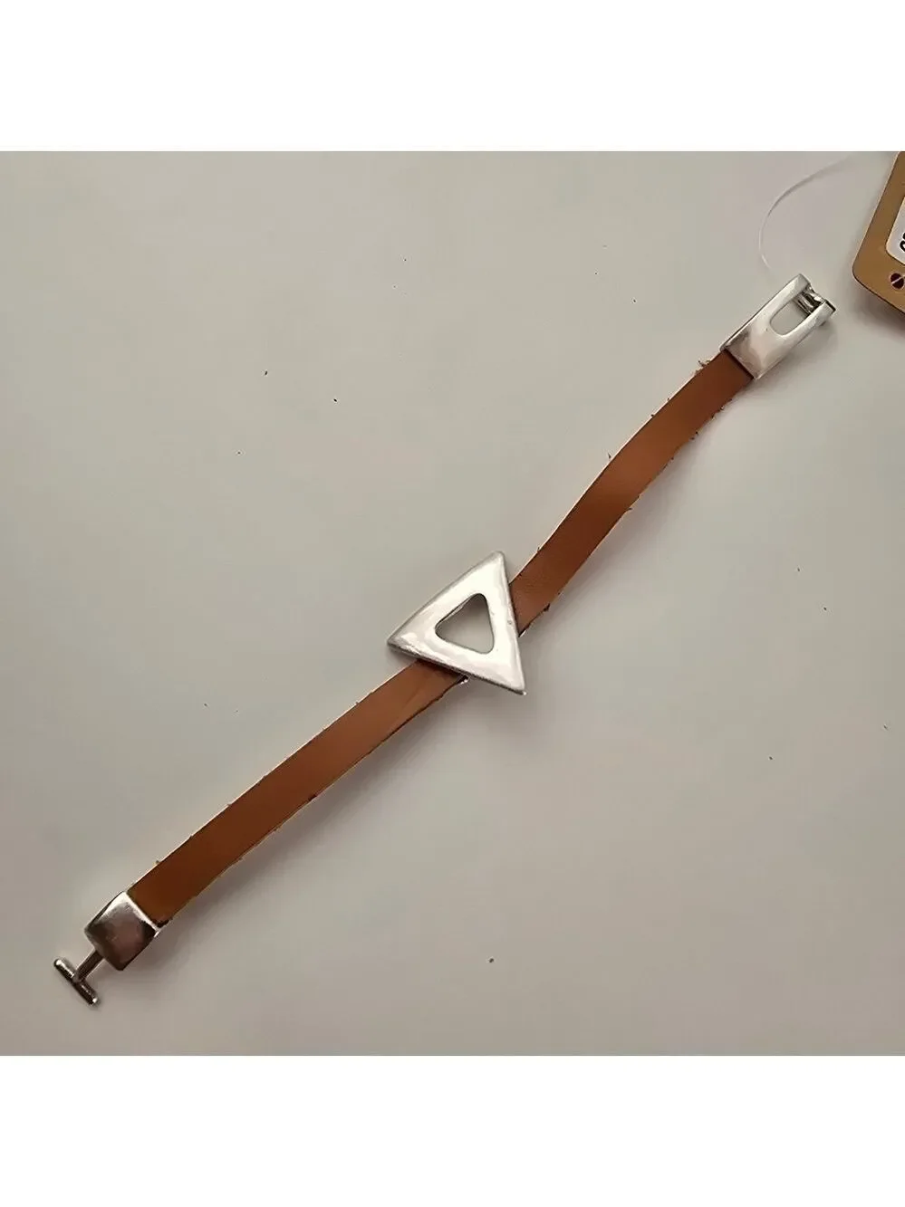 NWT Bohemian Antique Silver Geo Triangle Brown Faux Leather Bracelet